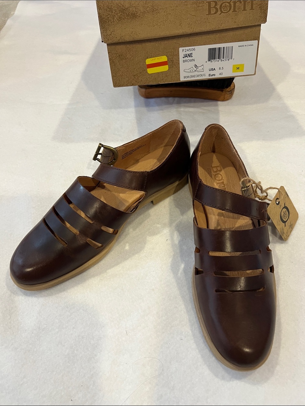 Born Brown Leather Mary Jane Strap Flats